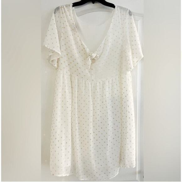 ANDREE BY UNIT Dresses & Skirts - White Eyelet Gold Dot Summer Mini Dress Small Boho Sundress Babydoll Dress